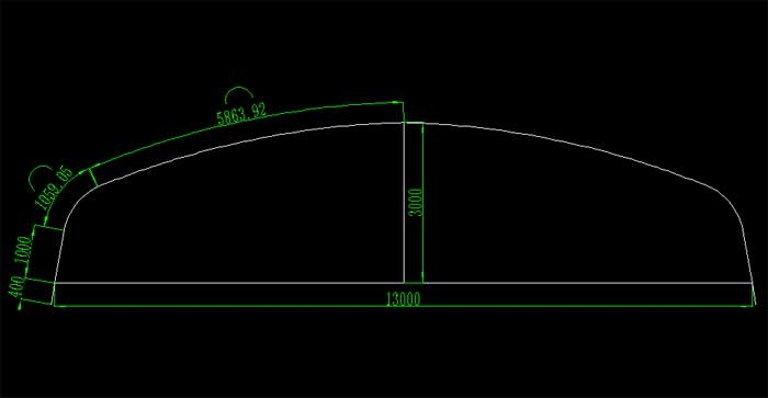 13米寬橢圓管大棚草圖圖片 13米寬橢圓管大棚草圖圖片